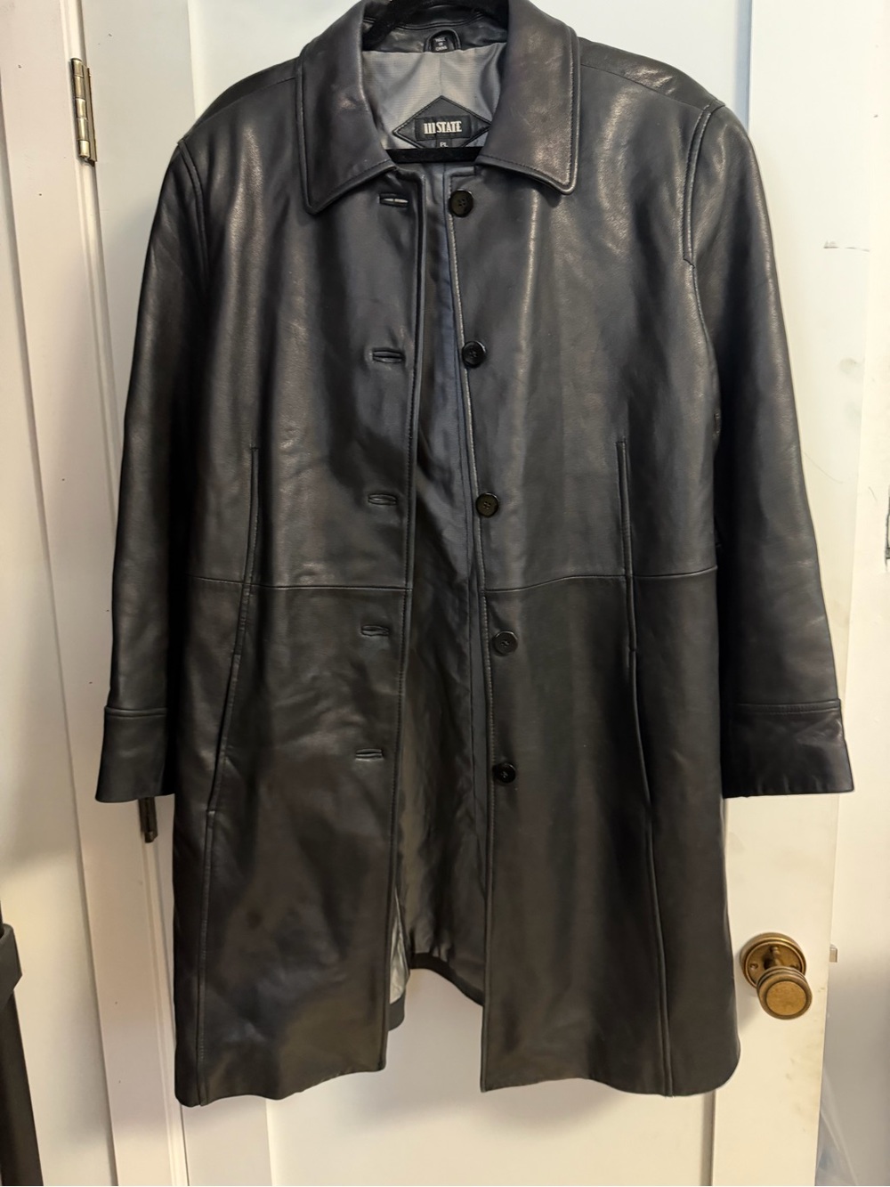 Vintage Black Leather Women's Long Coat